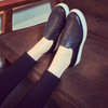 Leather shoes For Woman Black Loafers snakeskin shoes slip on